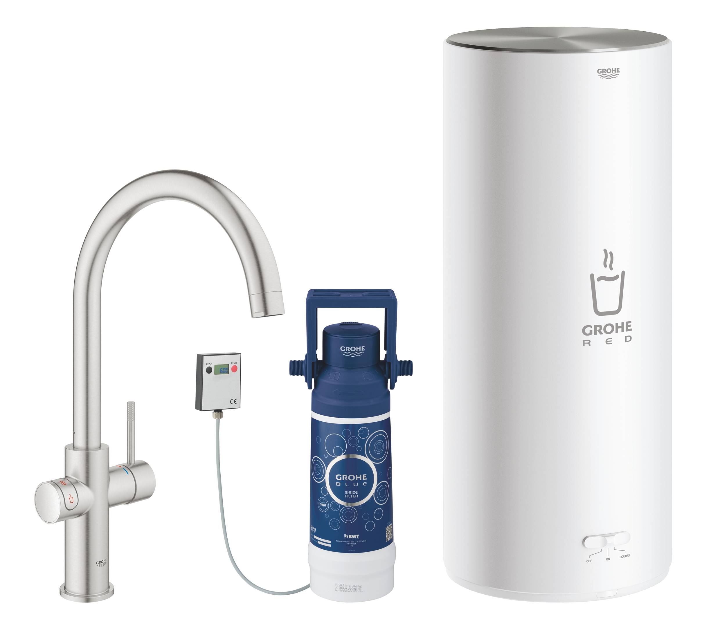 Смеситель и бойлер GROHE Нержавеющая сталь Red Duo