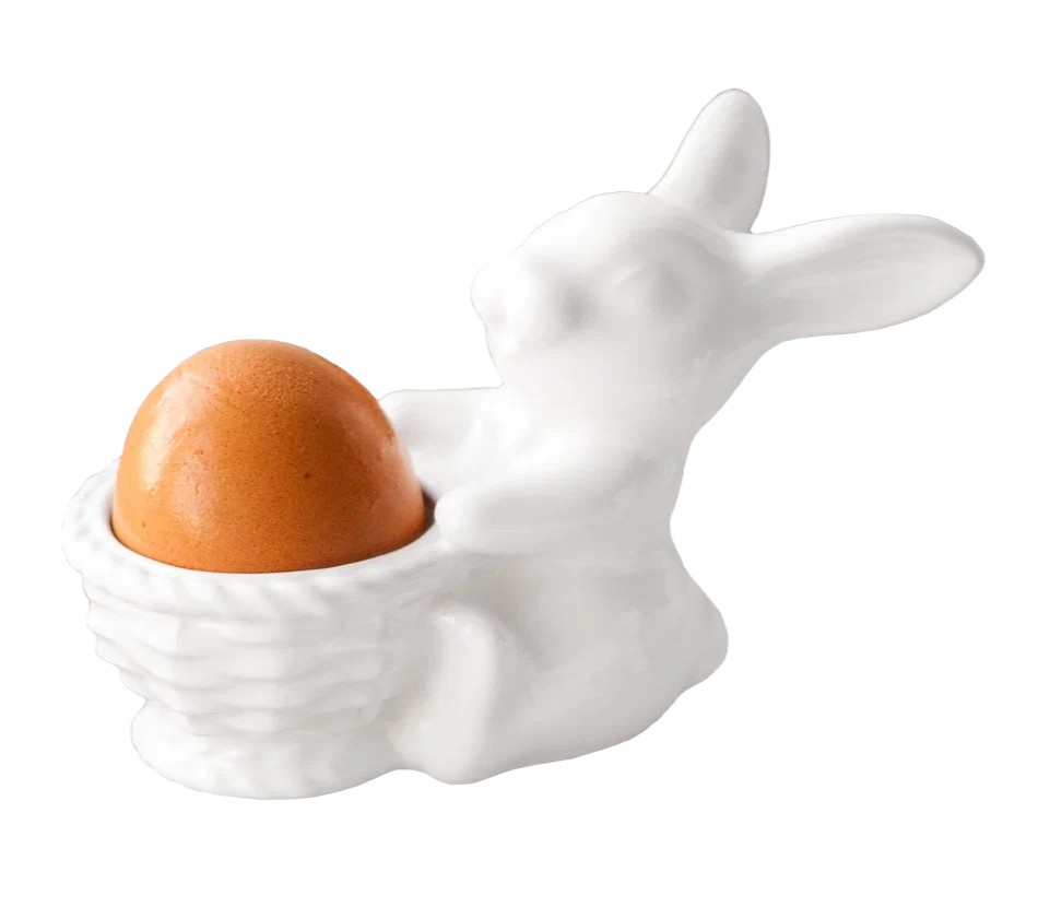 Подставка для яиц Кролик с корзинкой 8,5 см CLAYSTREET Белый D147