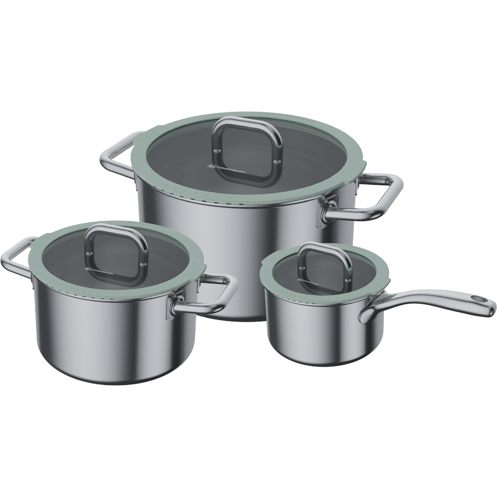 Набор кастрюль 3 шт. с крышками Omoikiri Оливковый Kenrei Set OL