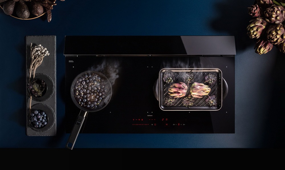 Варочная панель с вытяжкой Falmec Черный матовый BRERA 90 MATT