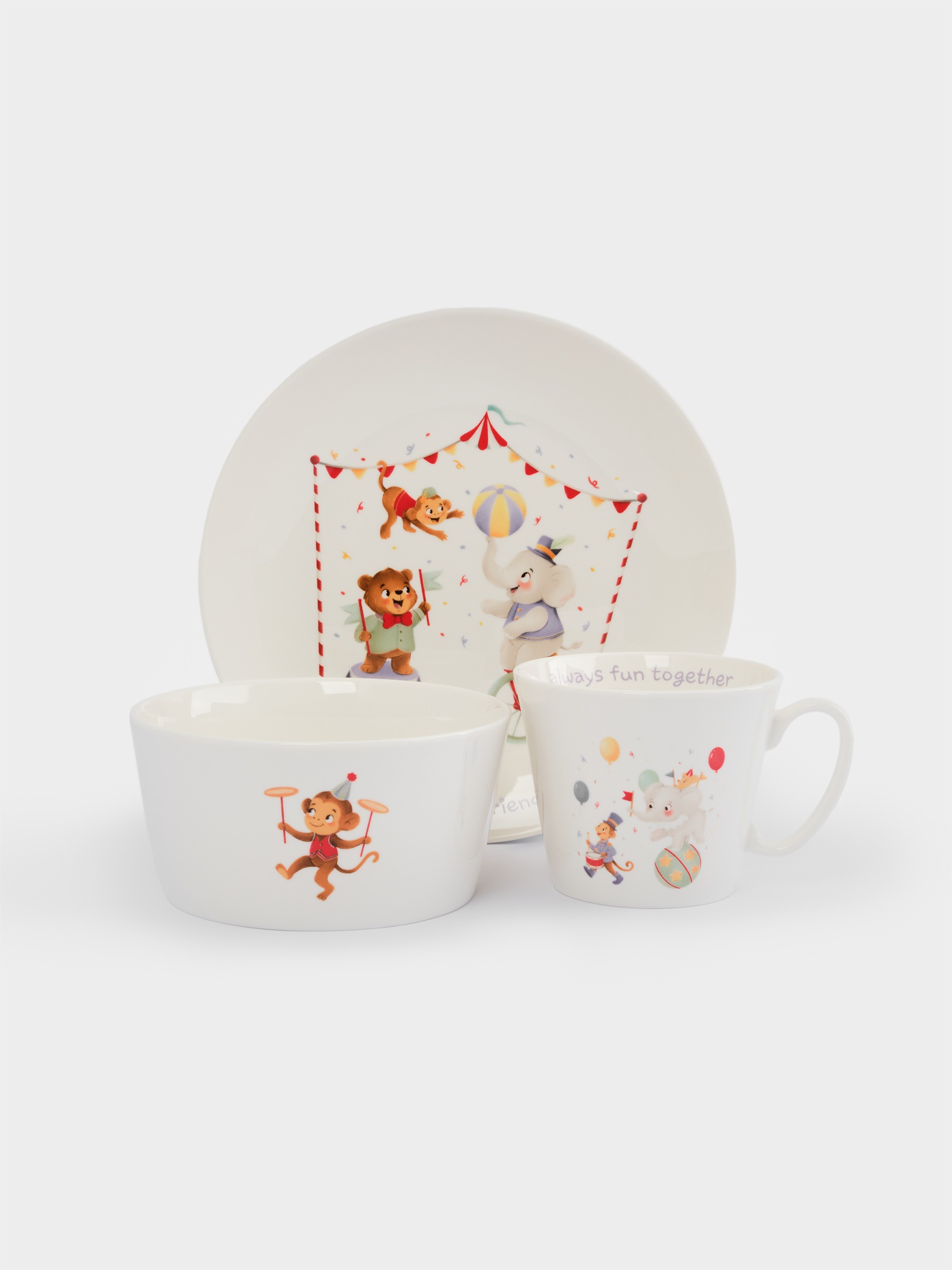 Набор детской посуды, 3 предмета ANNA LAFARG Белый Животные в цирке